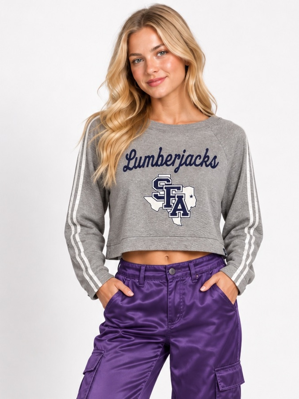 Under Armour SFA Lumberjacks Cropped Long Sleeve Top Gray | Women’s Small